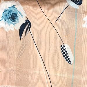 Vtg 80s, Silky Indian Fabric. Beige, White, Blue, 9 yards or 8.23M.